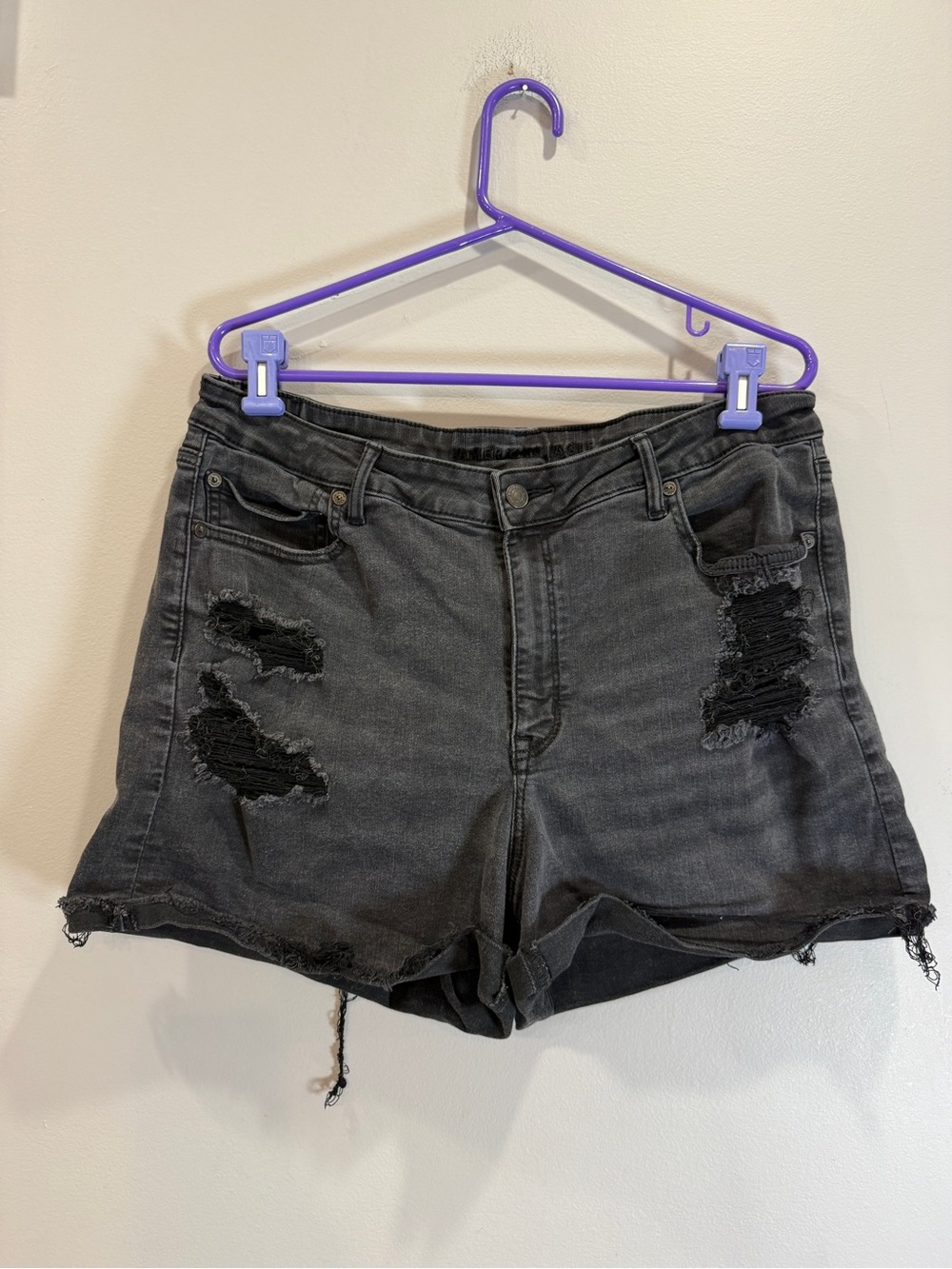 American Eagle Outfitters Black Distressed High-Rise Denim Shorts